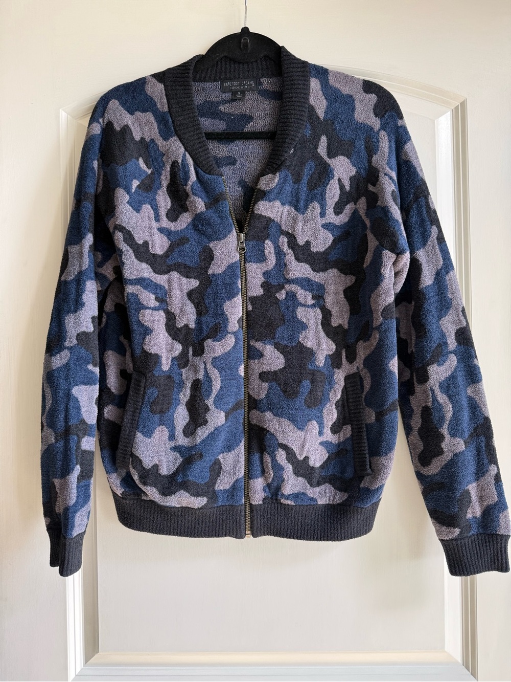 Barefoot Dreams Women’s Camouflage Zip-Up Sweater Jacket - Blue/Gray
